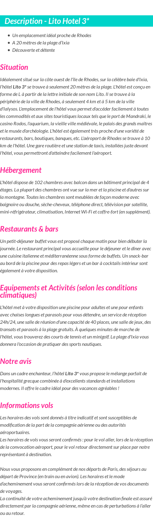 Détails du séjour