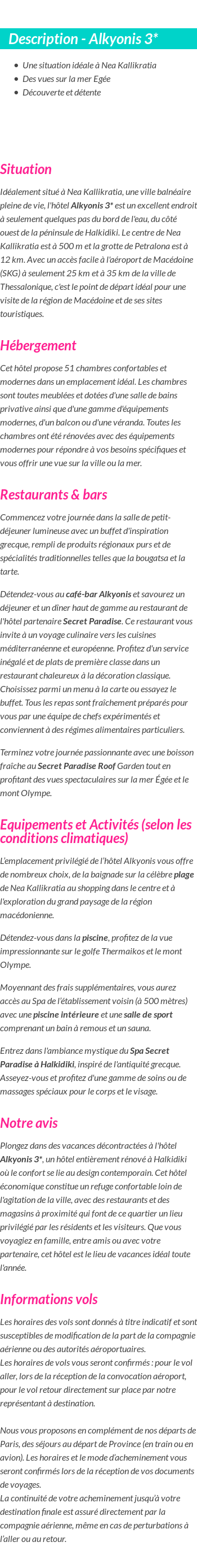 Détails du séjour
