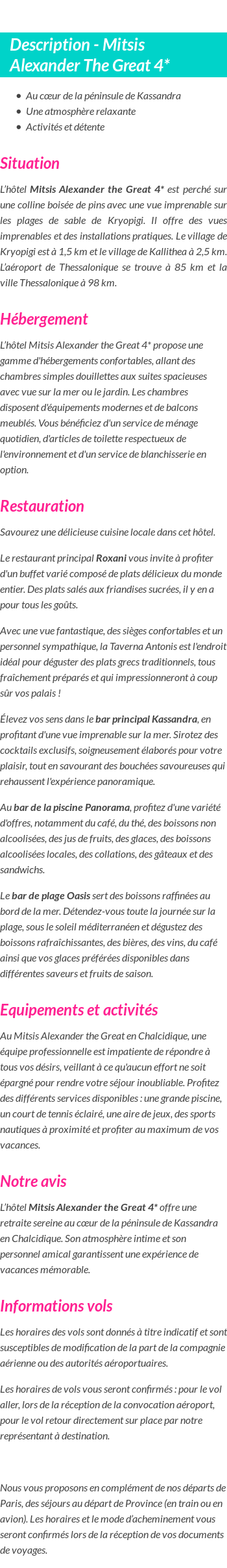 Détails du séjour