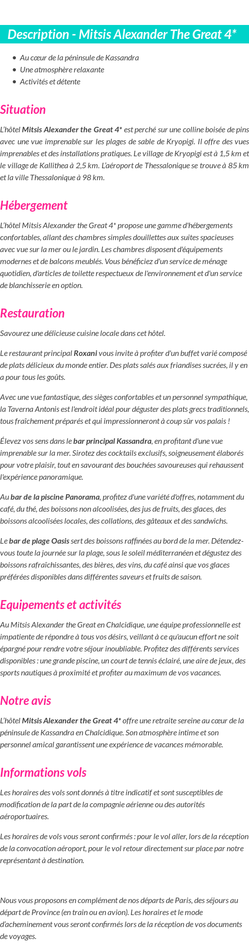 Détails du séjour