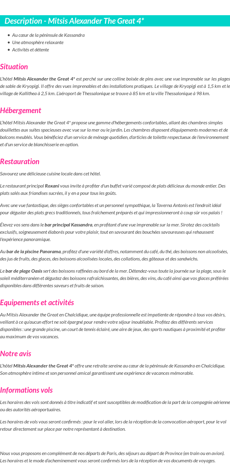 Détails du séjour