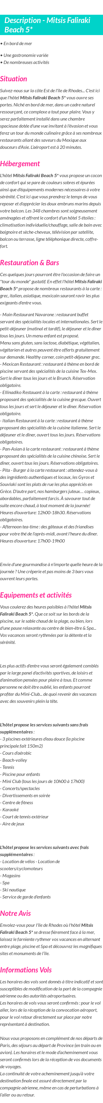 Détails du séjour