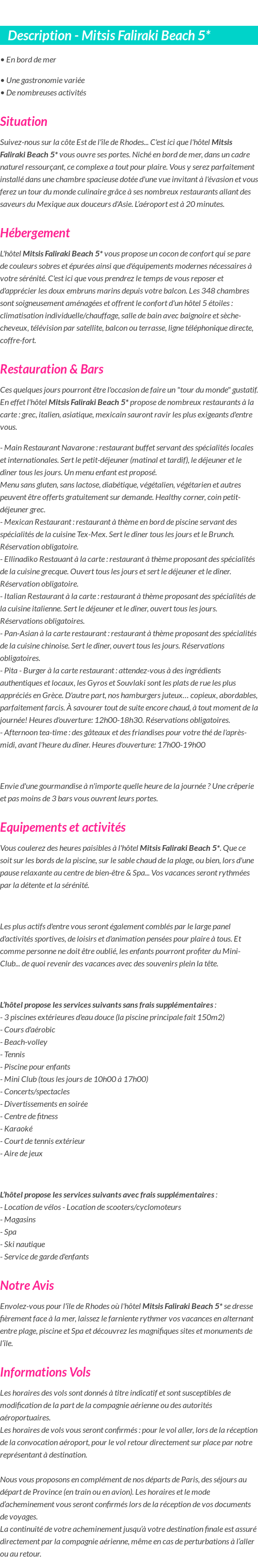 Détails du séjour