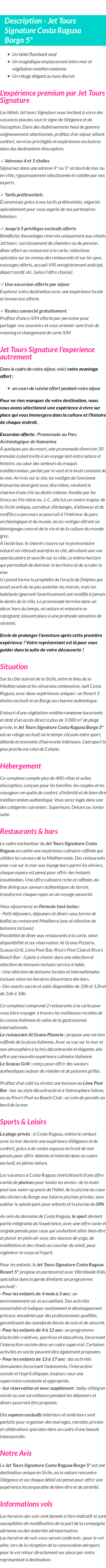 Détails du séjour
