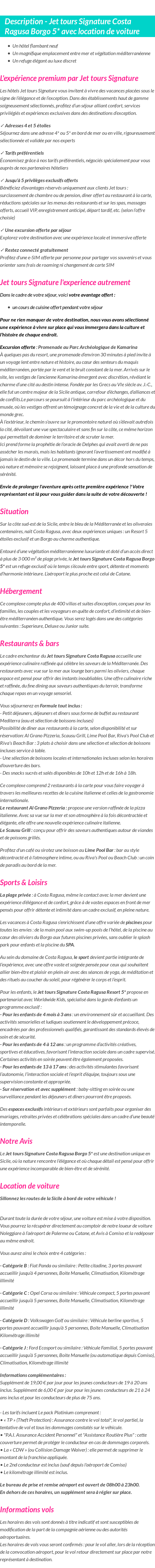 Détails du séjour