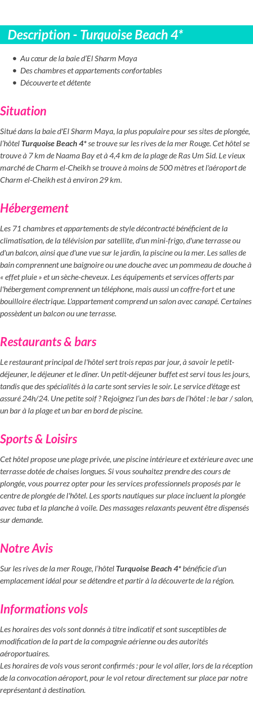 Détails du séjour