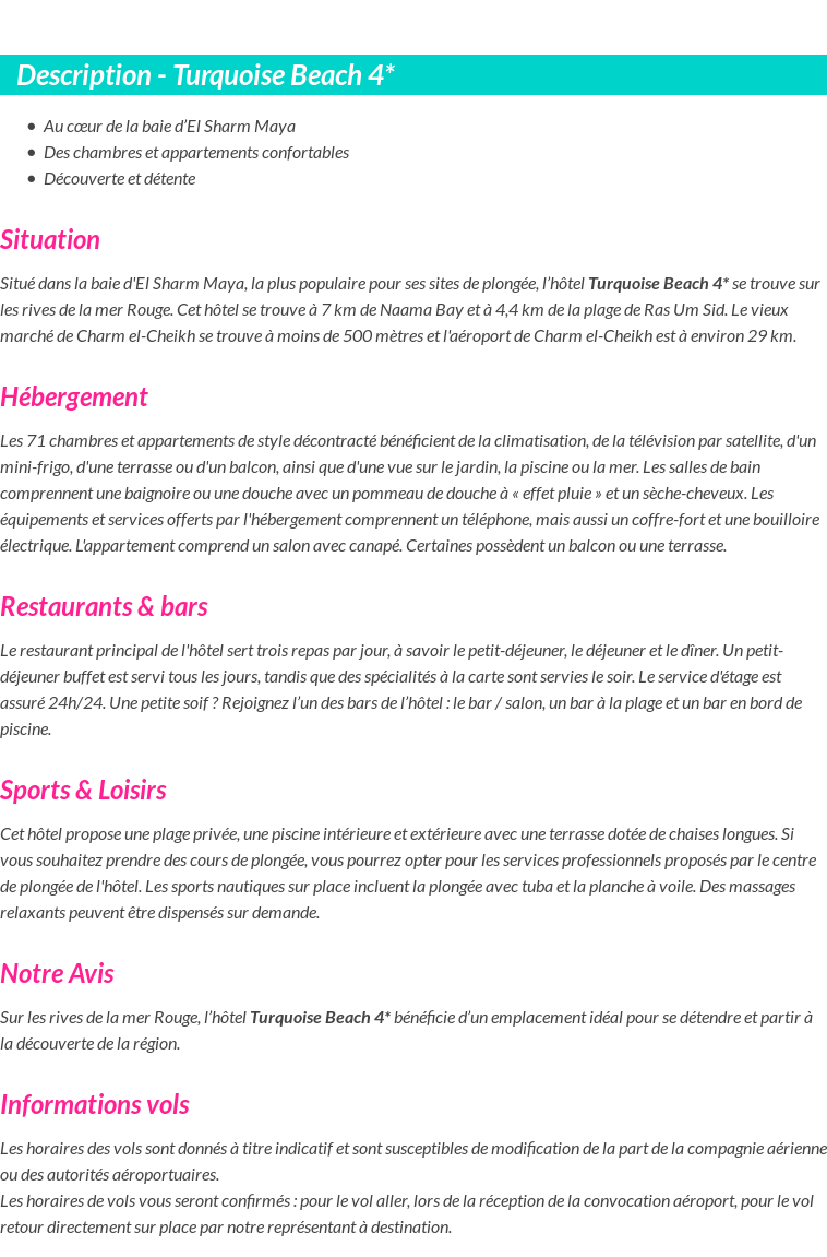 Détails du séjour