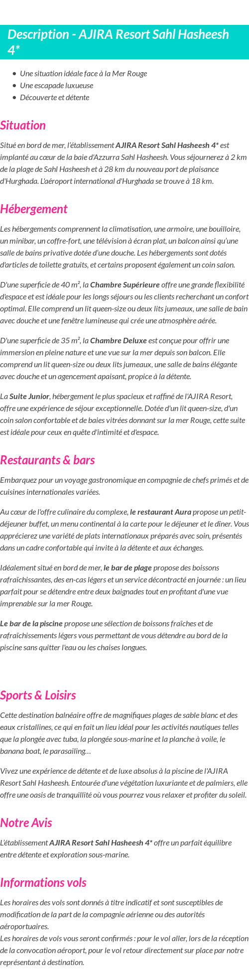 Détails du séjour