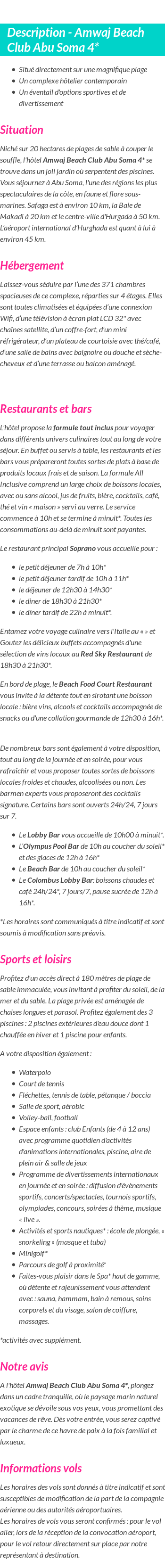 Détails du séjour