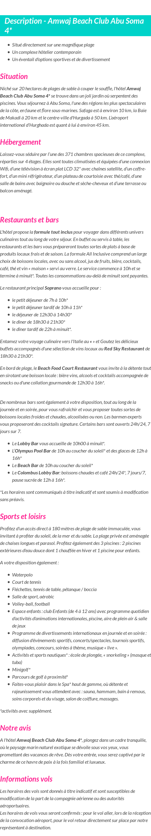 Détails du séjour