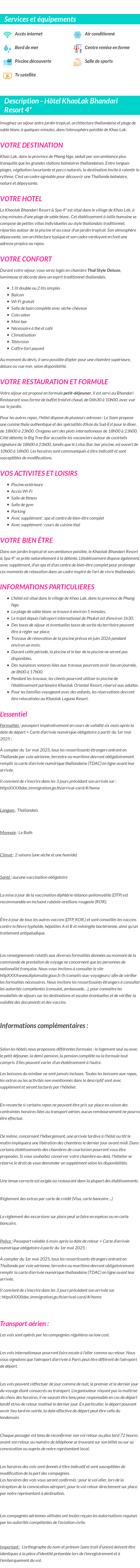Détails du séjour