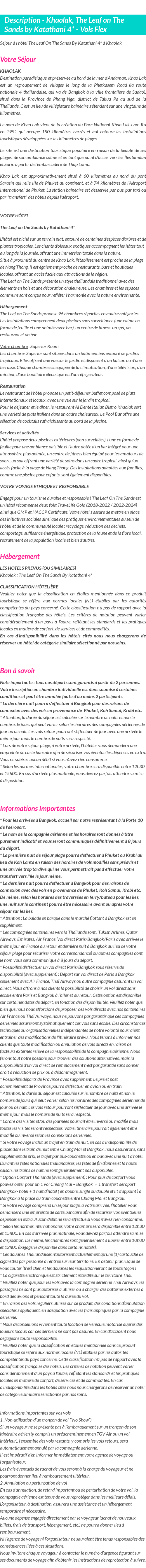 Détails du séjour