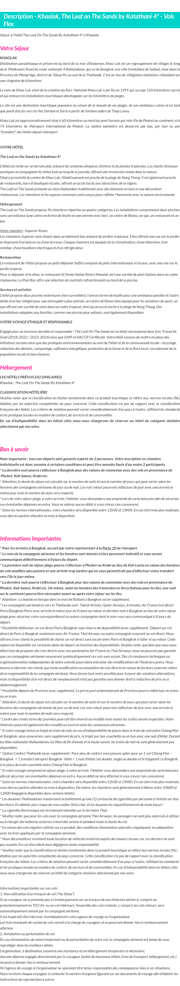 Détails du séjour