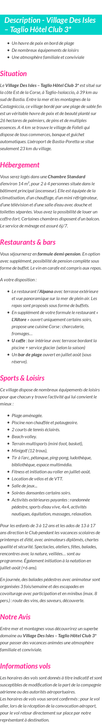 Détails du séjour