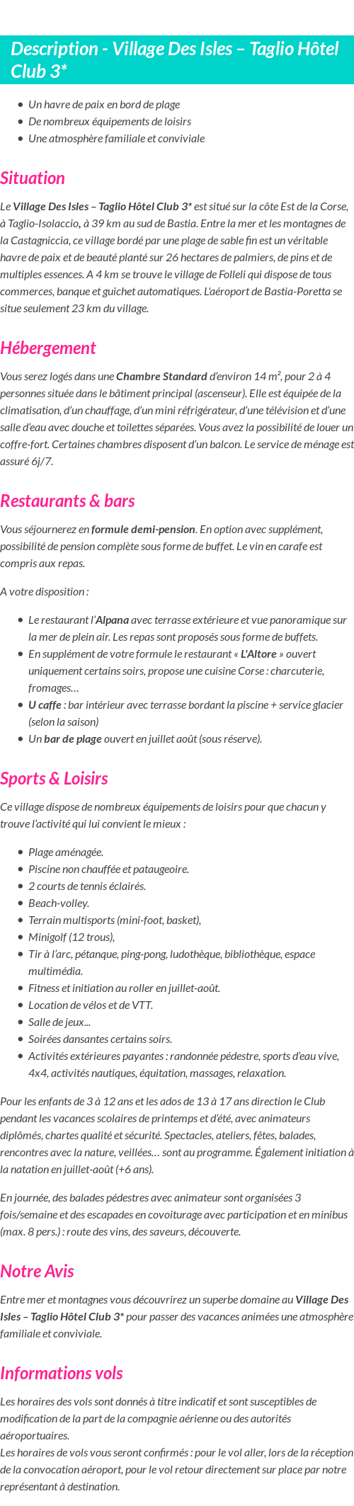 Détails du séjour