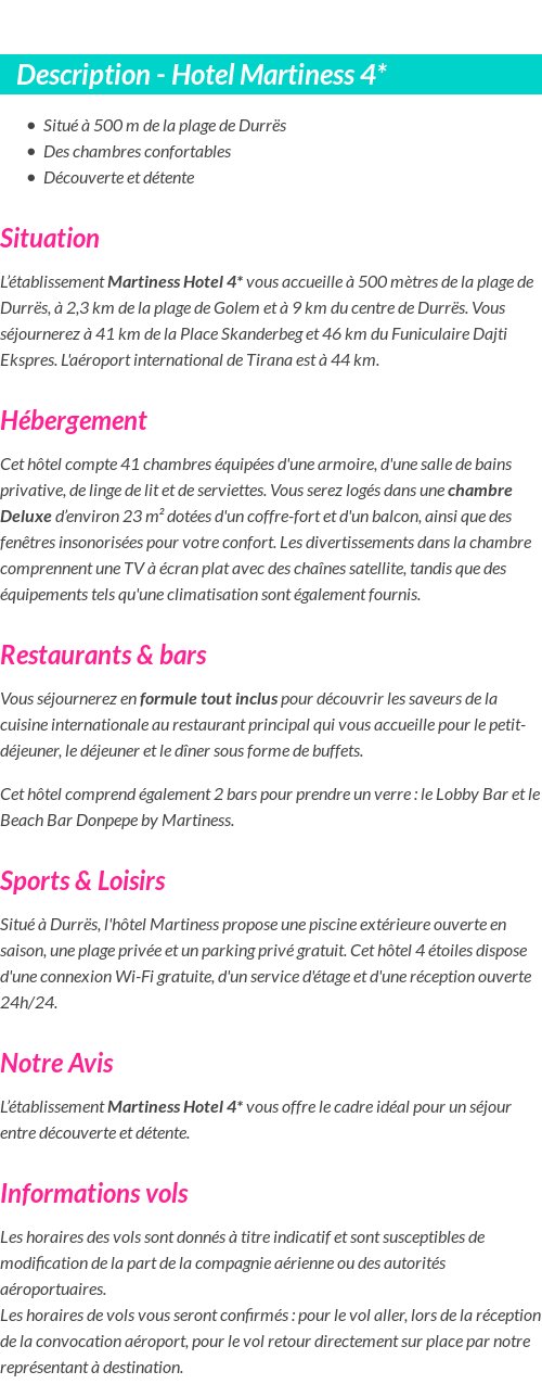 Détails du séjour