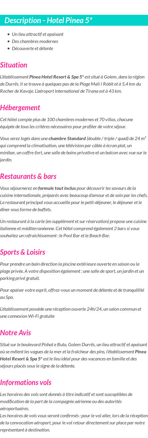 Détails du séjour