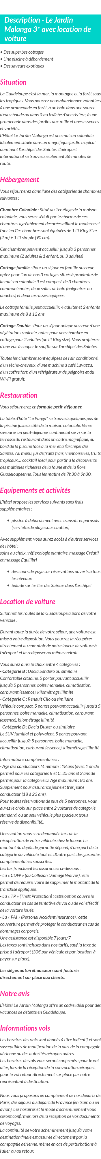 Détails du séjour