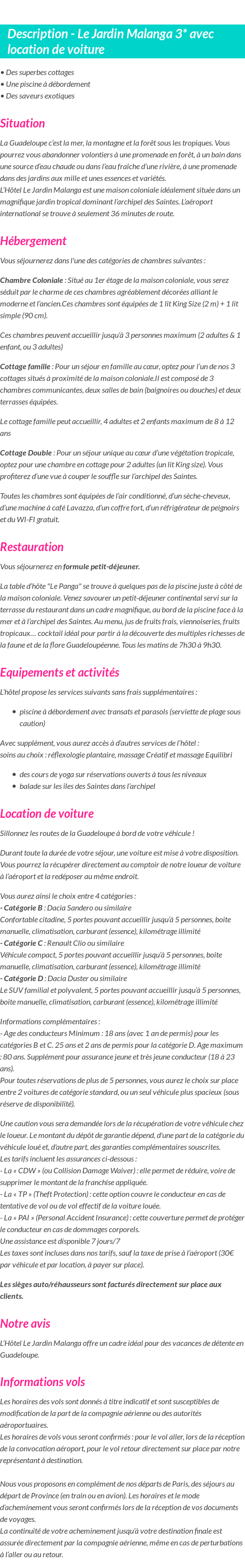 Détails du séjour