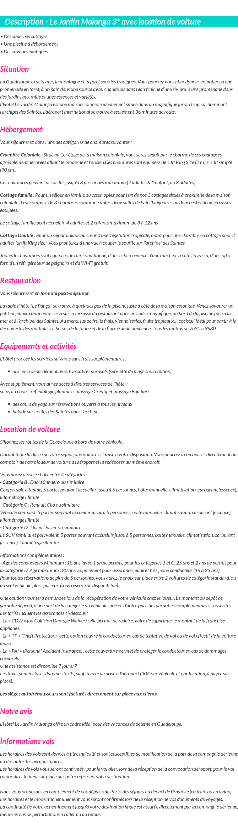 Détails du séjour