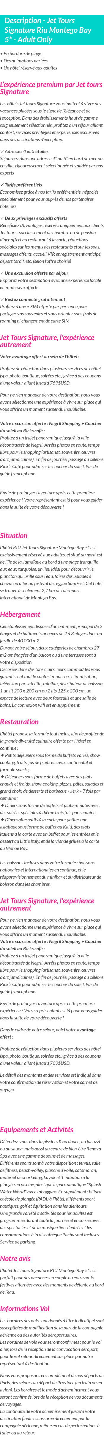Détails du séjour