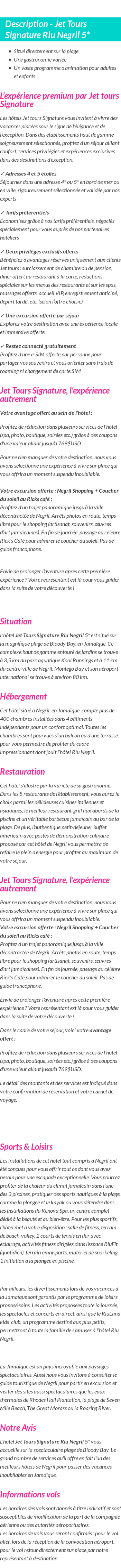 Détails du séjour