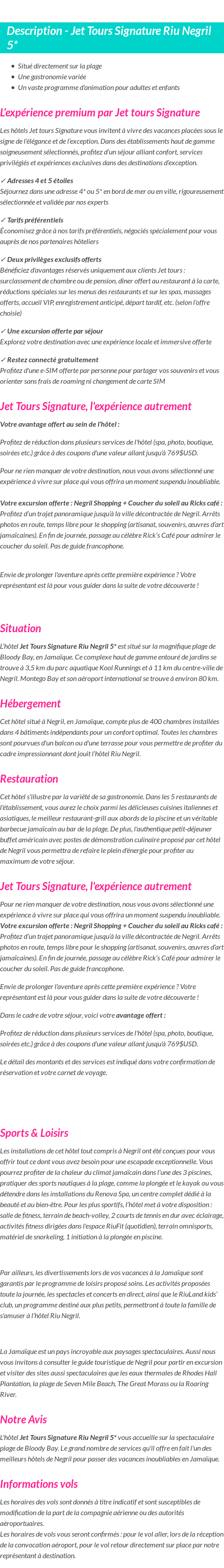 Détails du séjour