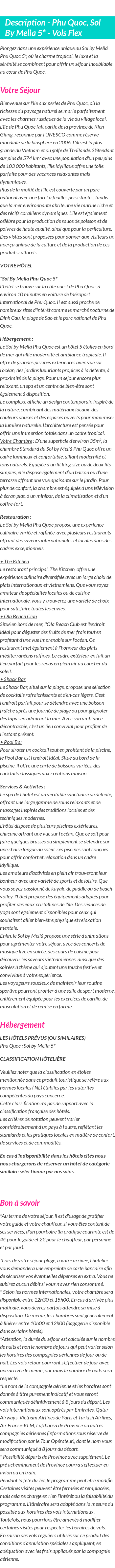 Détails du séjour
