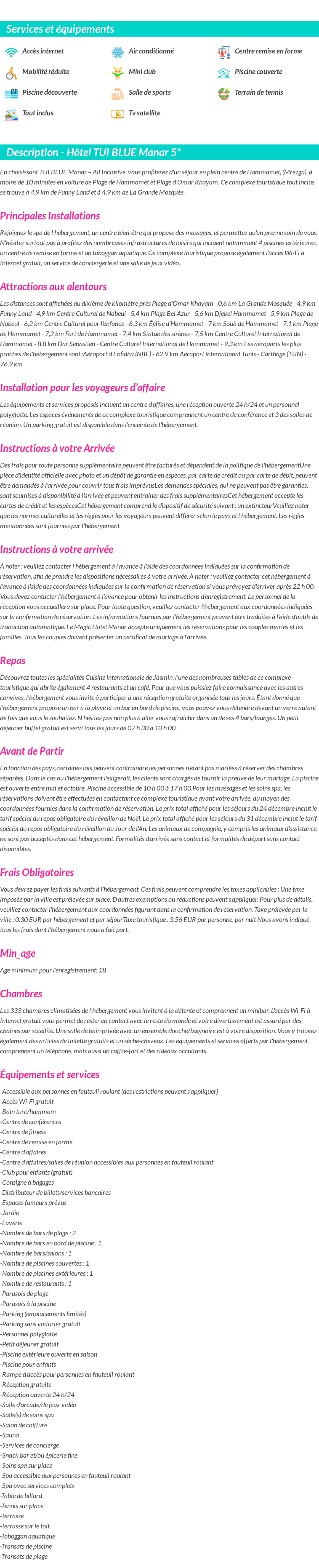 Détails du séjour