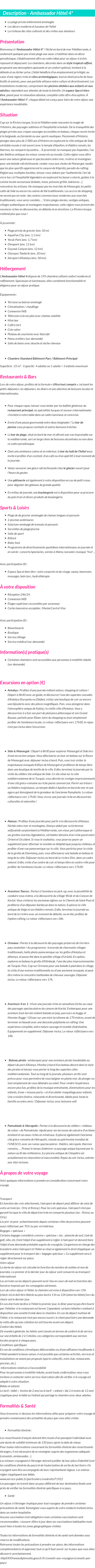 Détails du séjour