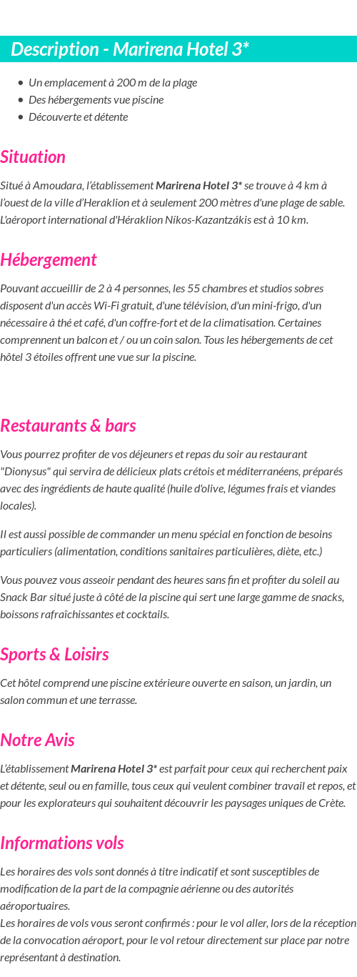 Détails du séjour