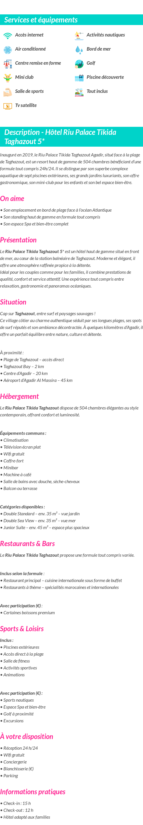 Détails du séjour