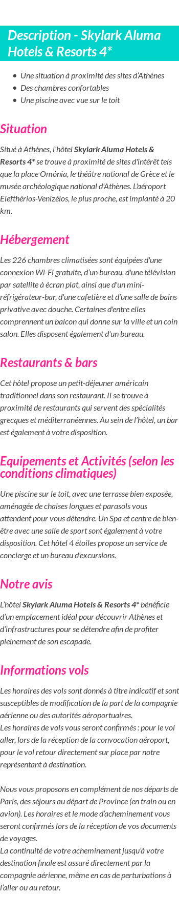 Détails du séjour