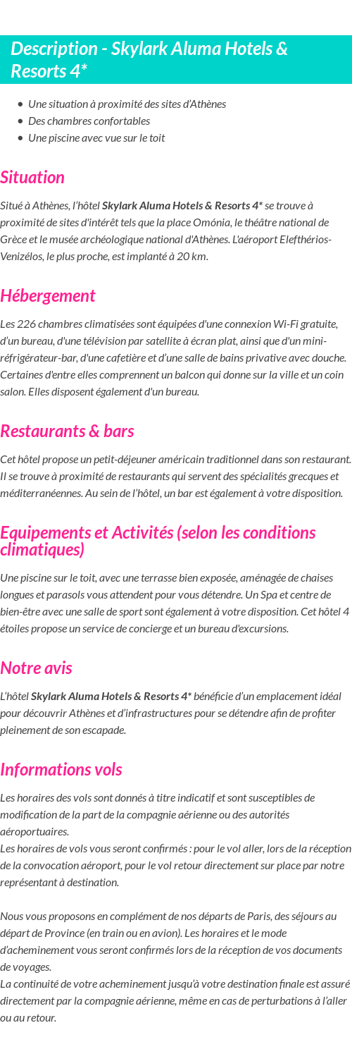 Détails du séjour