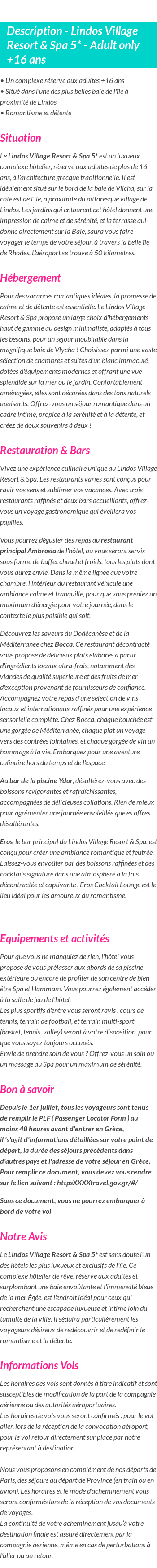 Détails du séjour