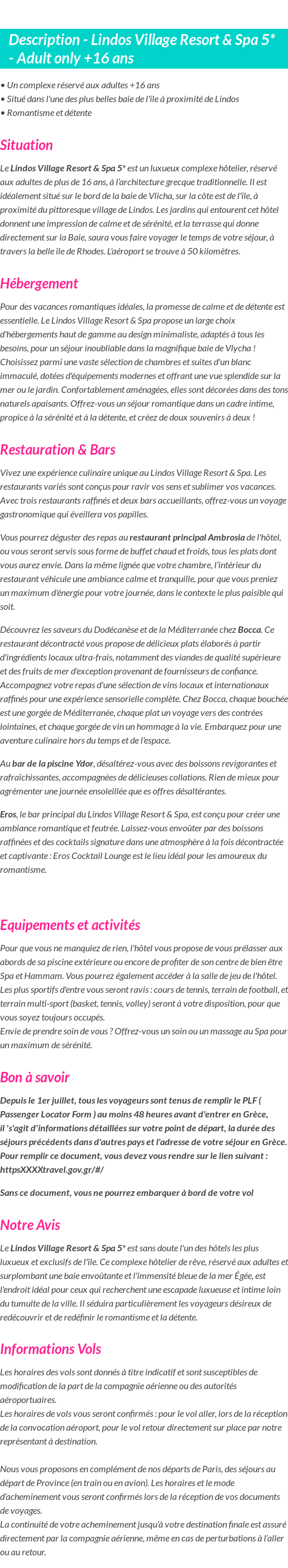 Détails du séjour