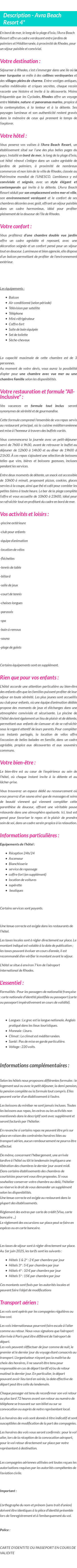 Détails du séjour