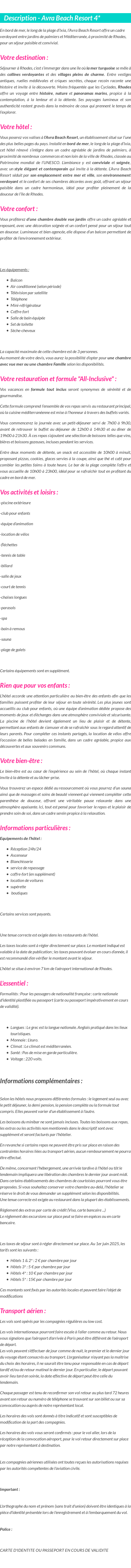 Détails du séjour