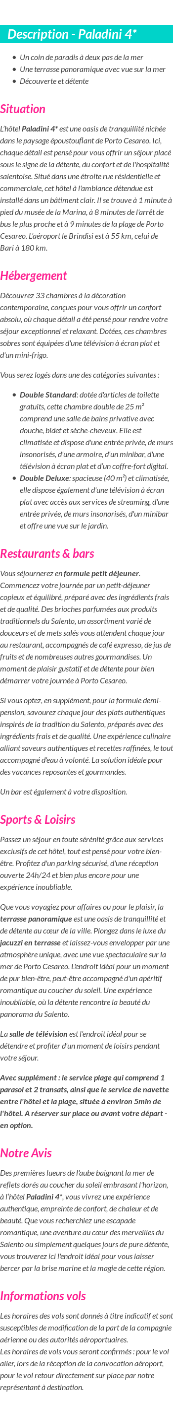 Détails du séjour