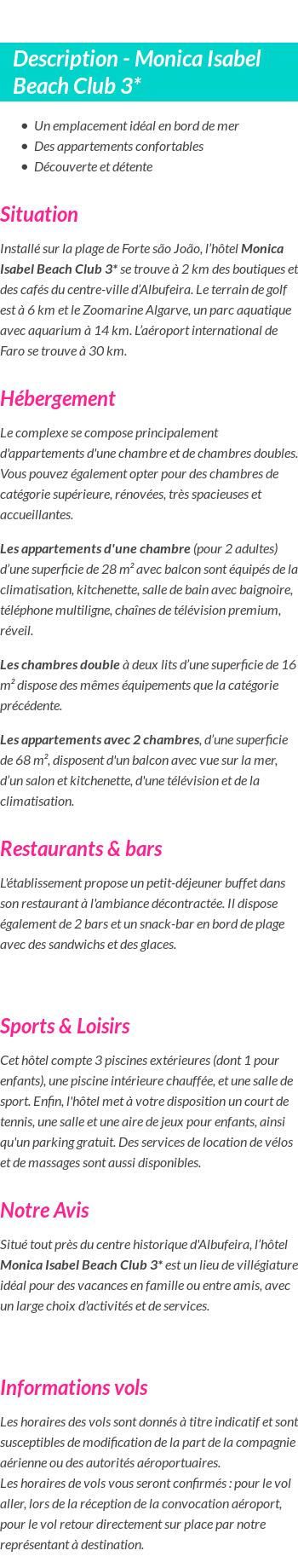 Détails du séjour