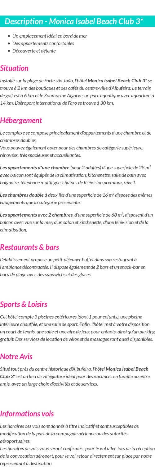 Détails du séjour
