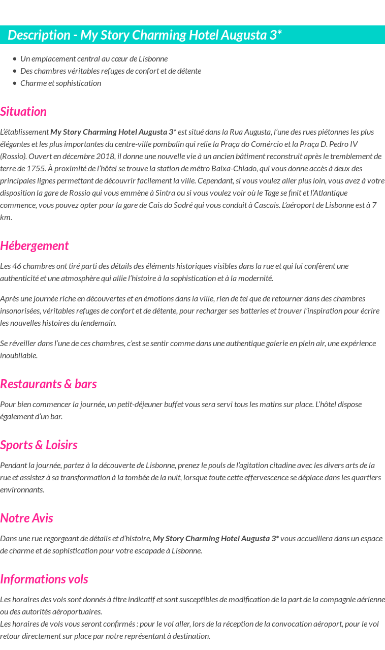 Détails du séjour
