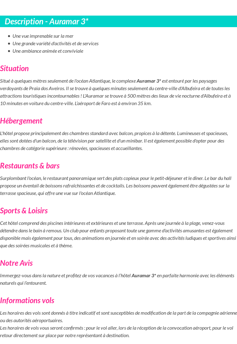 Détails du séjour