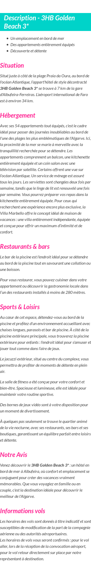 Détails du séjour