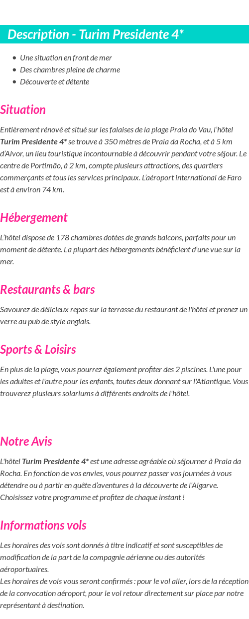 Détails du séjour