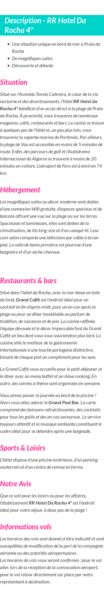 Détails du séjour