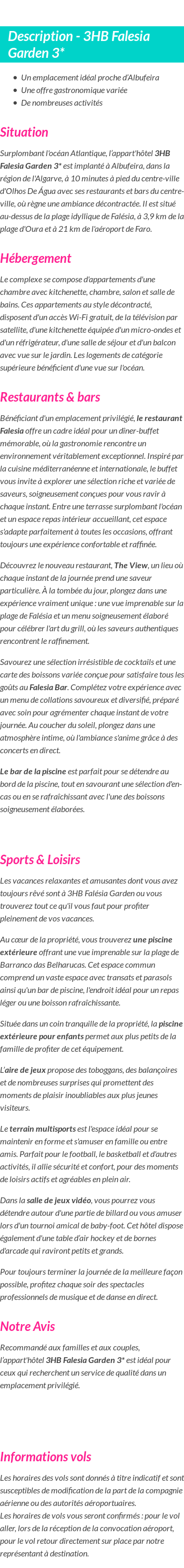 Détails du séjour