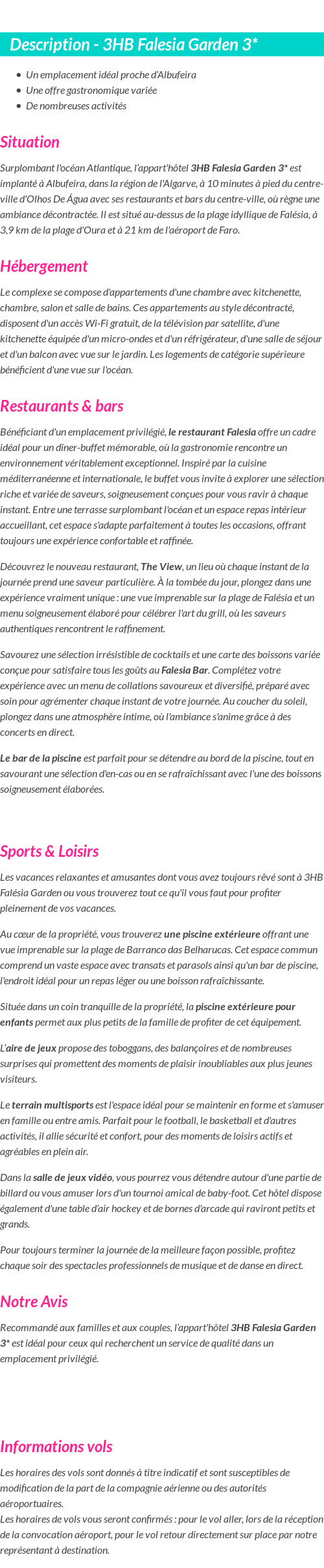 Détails du séjour