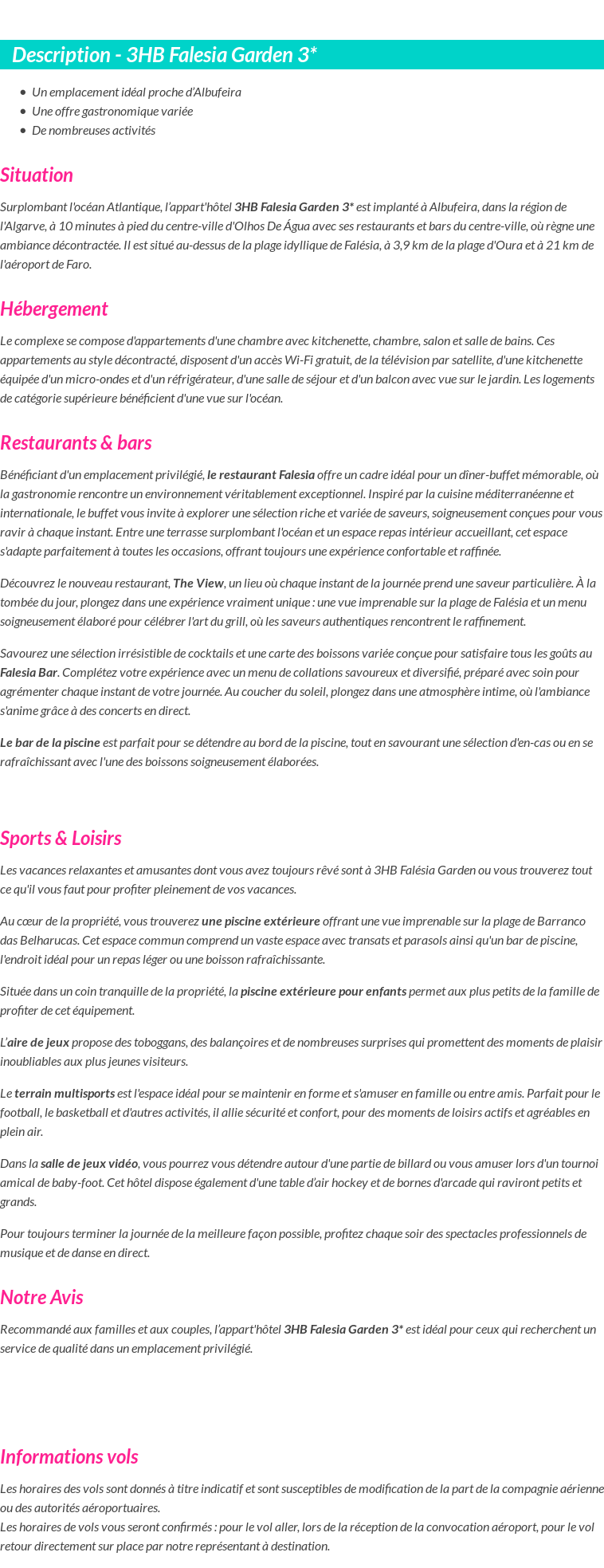Détails du séjour