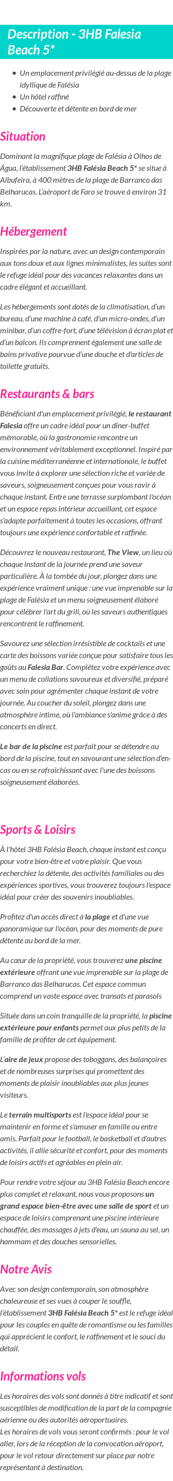 Détails du séjour